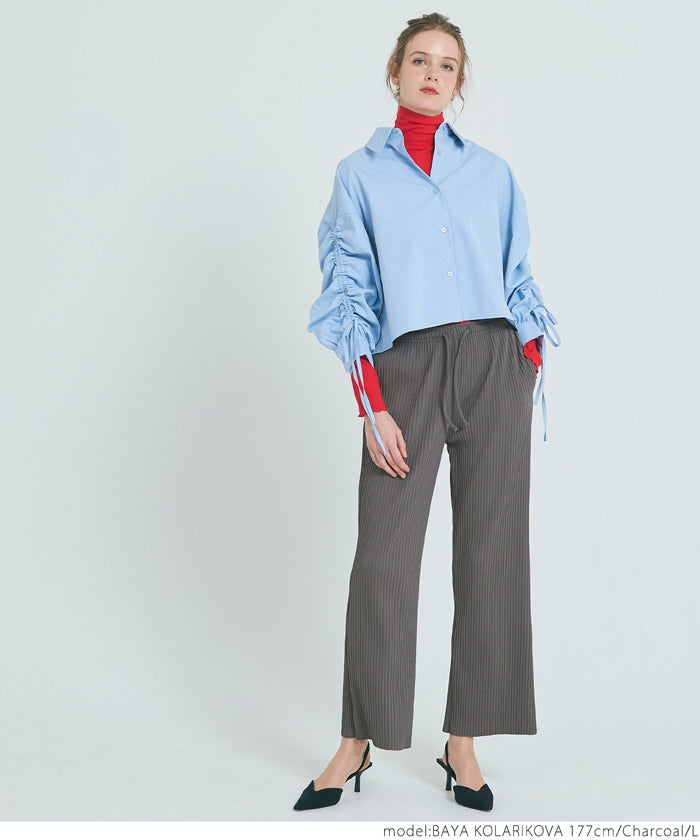 Self-cut georgette ribbed pants with pockets