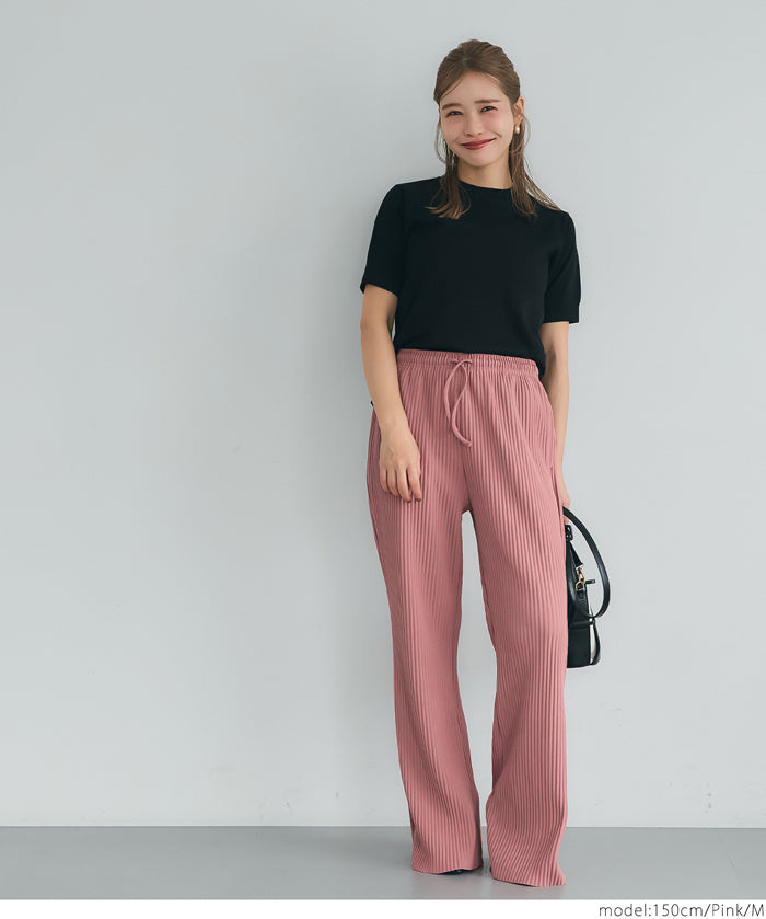 Self-cut georgette ribbed pants with pockets