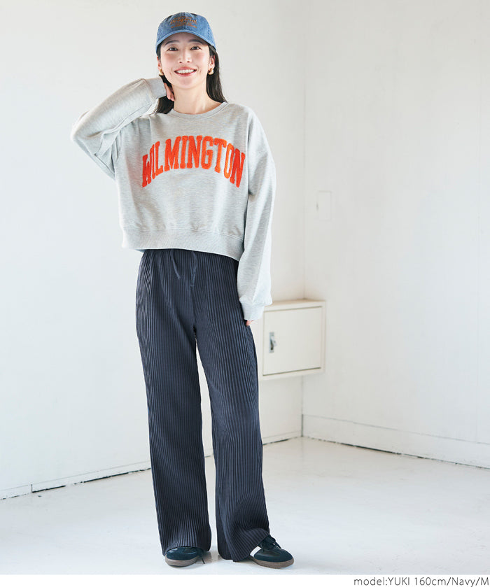 Self-cut georgette ribbed pants with pockets