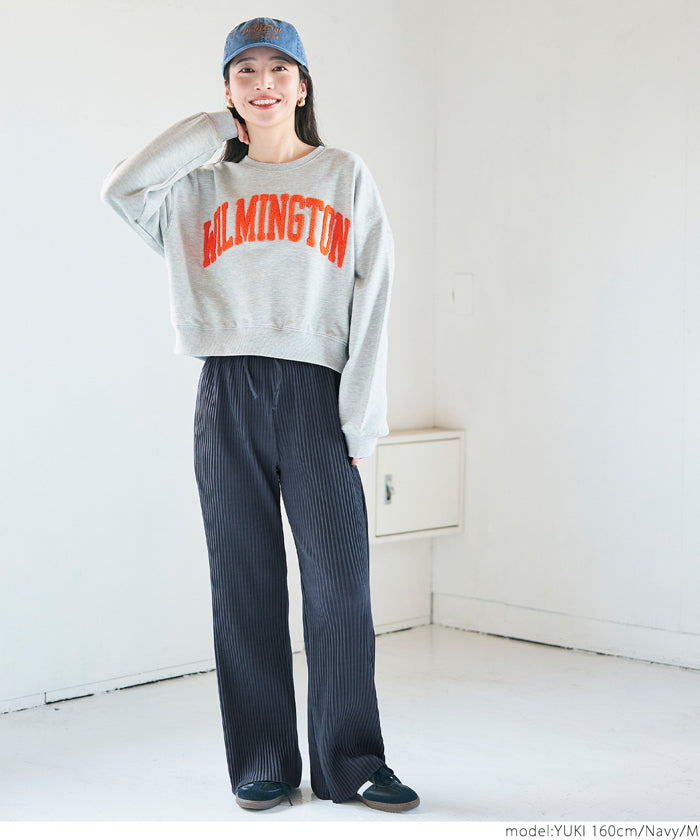 Self-cut georgette ribbed pants with pockets