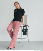 Self-cut georgette ribbed pants with pockets