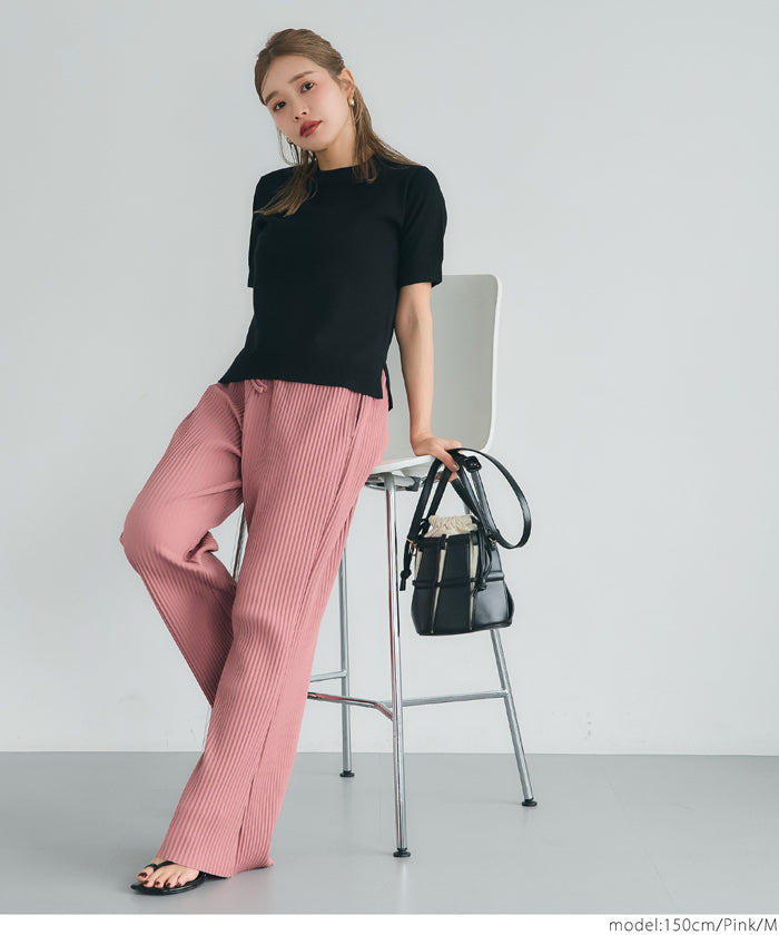 Self-cut georgette ribbed pants with pockets