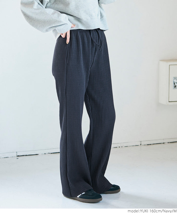 Self-cut georgette ribbed pants with pockets