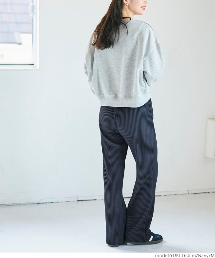 Self-cut georgette ribbed pants with pockets