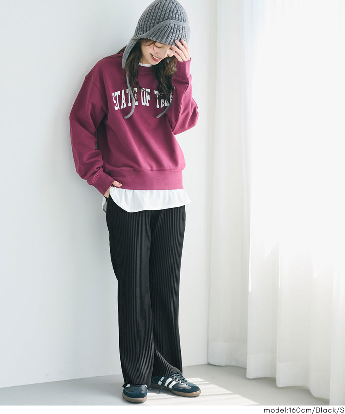 Self-cut georgette ribbed pants with pockets