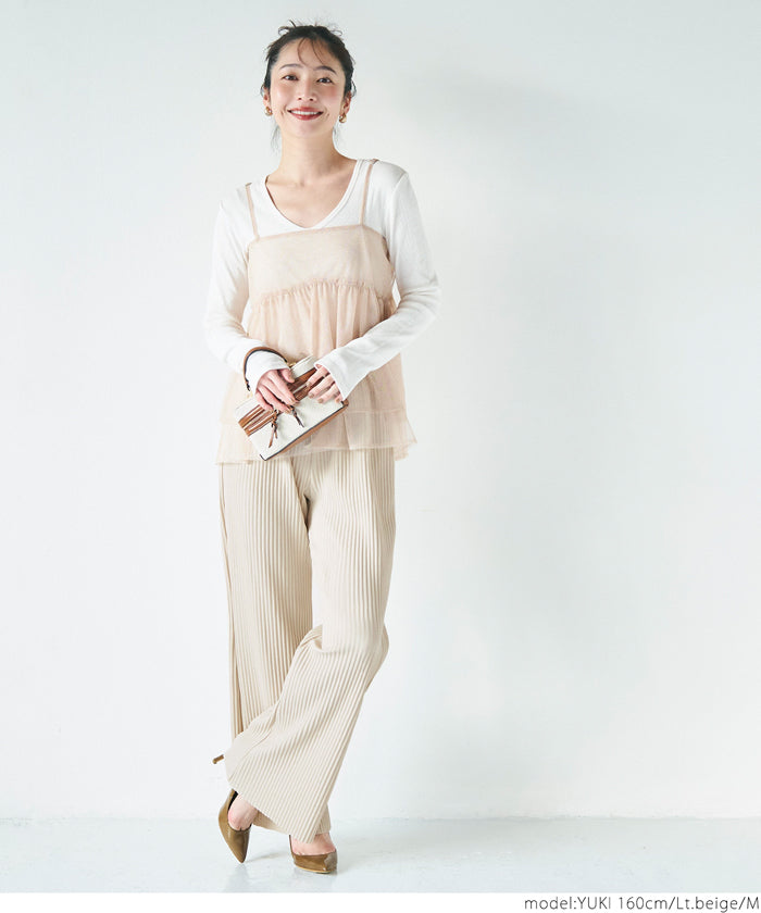 Self-cut georgette ribbed pants with pockets