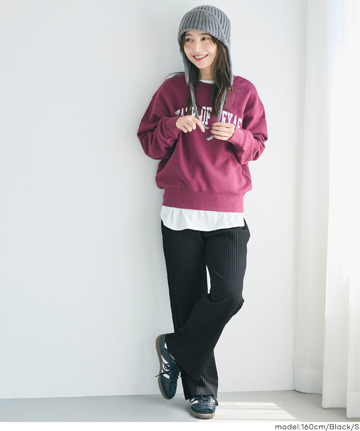 Self-cut georgette ribbed pants with pockets