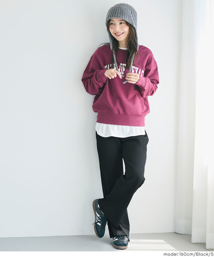 Self-cut georgette ribbed pants with pockets