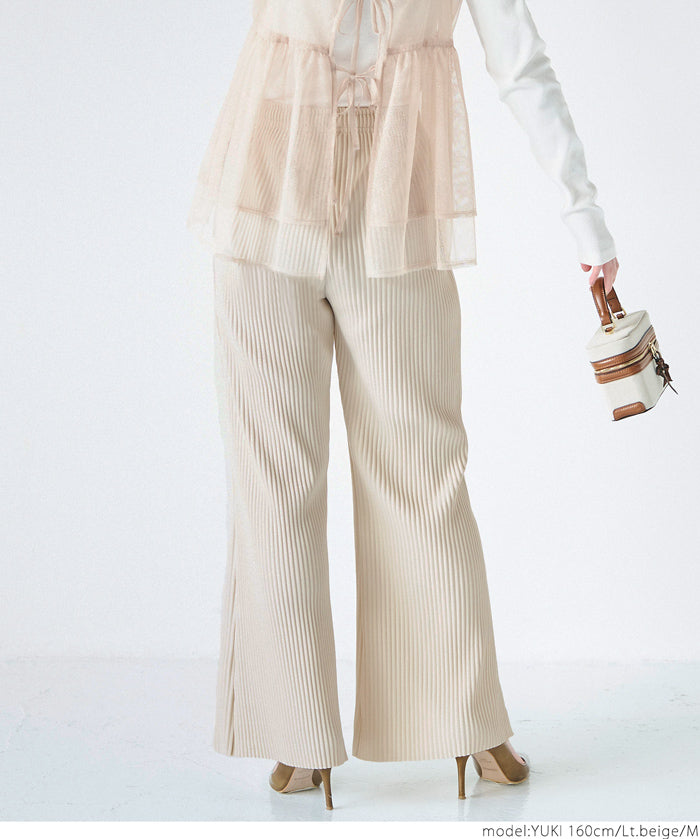 Self-cut georgette ribbed pants with pockets