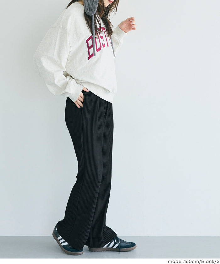 Self-cut georgette ribbed pants with pockets