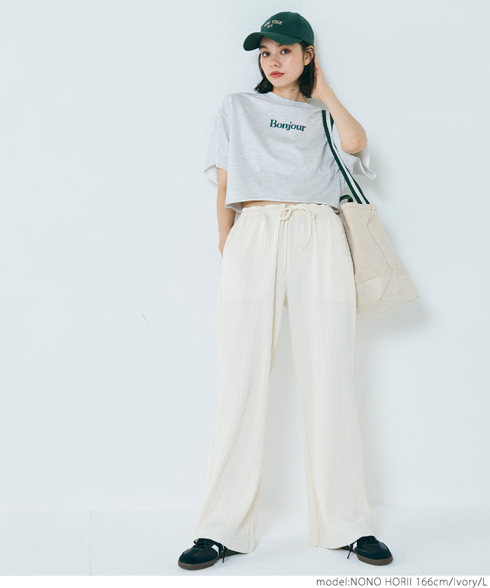 Self-cut georgette ribbed pants with pockets