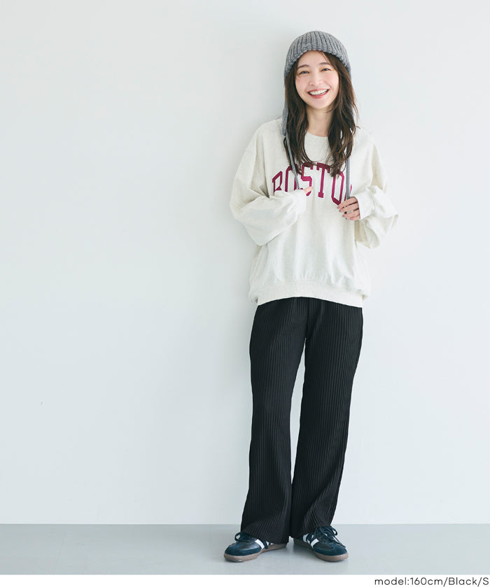 Self-cut georgette ribbed pants with pockets