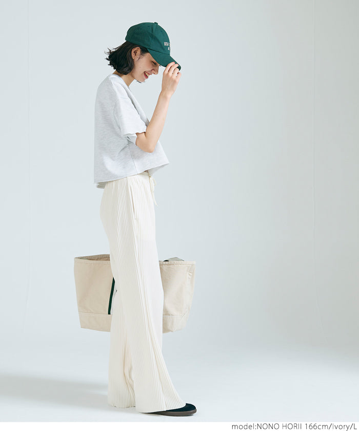 Self-cut georgette ribbed pants with pockets