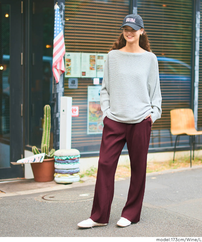 Self-cut georgette ribbed pants with pockets