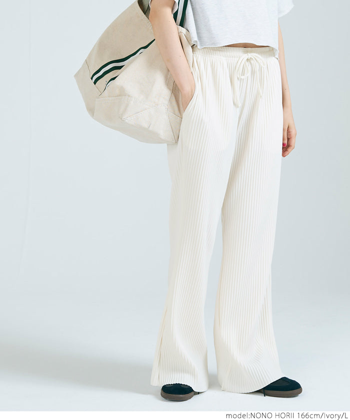 Self-cut georgette ribbed pants with pockets