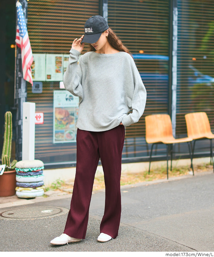 Self-cut georgette ribbed pants with pockets