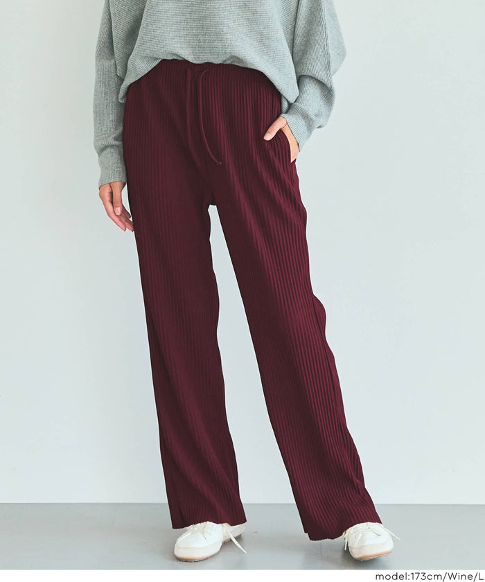 Self-cut georgette ribbed pants with pockets