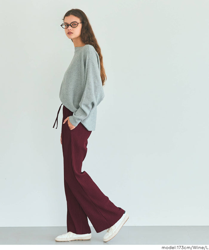 Self-cut georgette ribbed pants with pockets