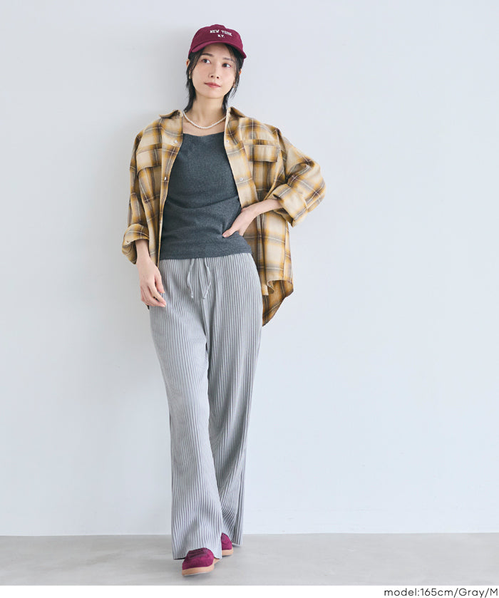Self-cut georgette ribbed pants with pockets