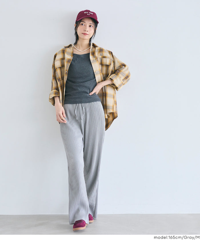 Self-cut georgette ribbed pants with pockets