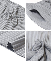 Self-cut georgette ribbed pants with pockets