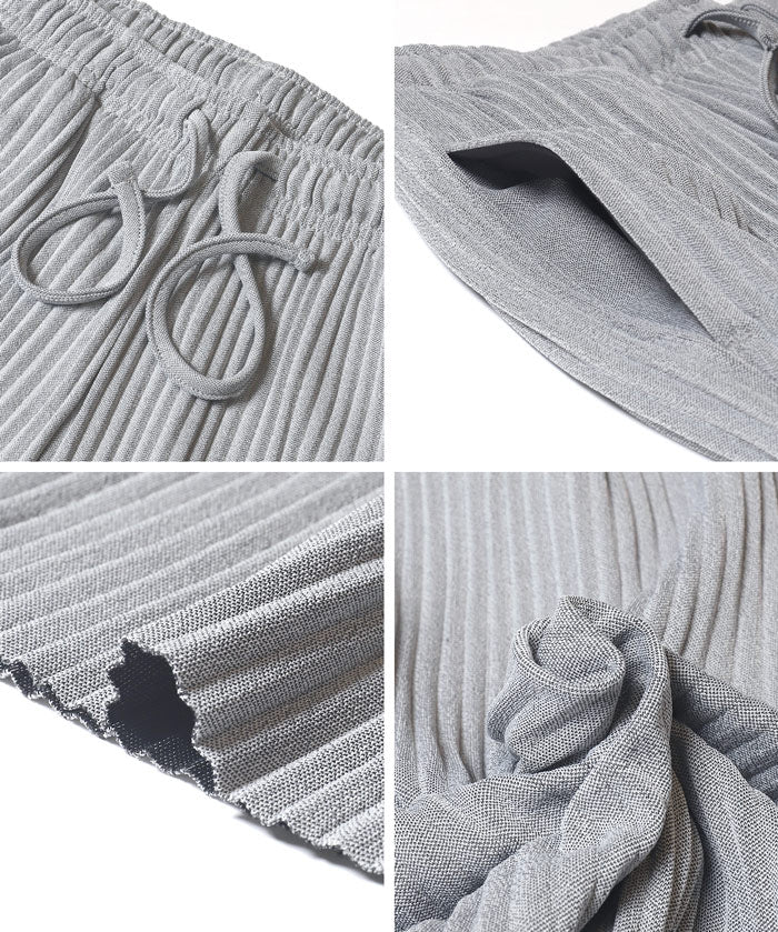 Self-cut georgette ribbed pants with pockets