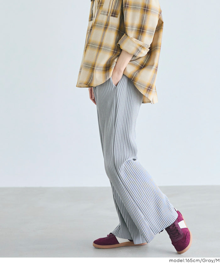 Self-cut georgette ribbed pants with pockets