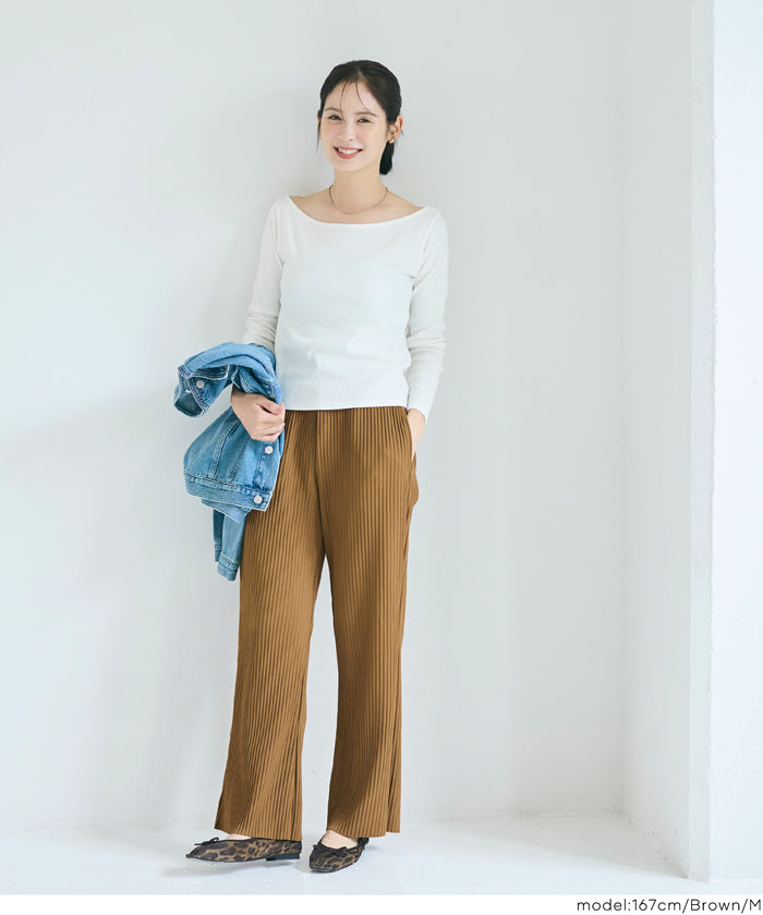 Self-cut georgette ribbed pants with pockets