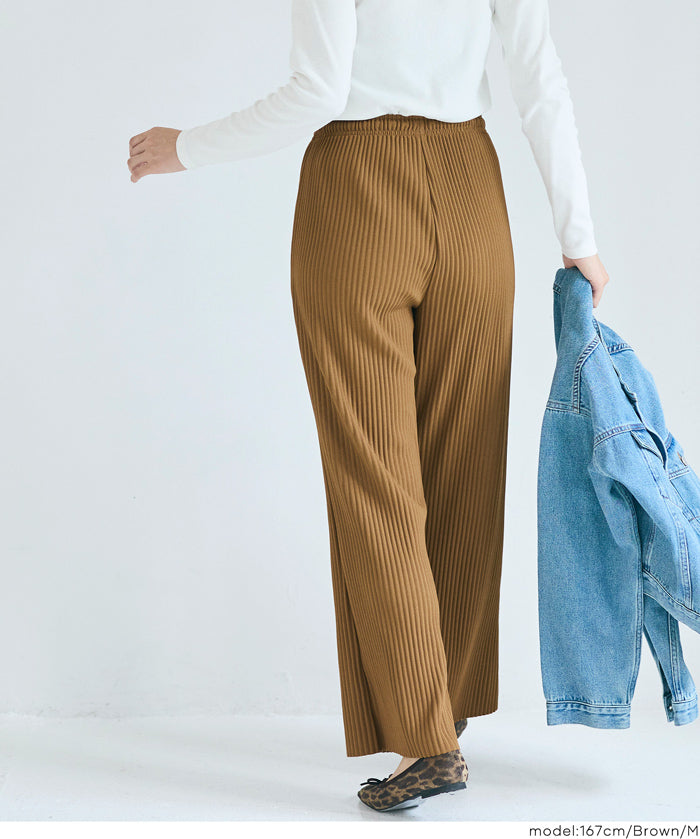 Self-cut georgette ribbed pants with pockets