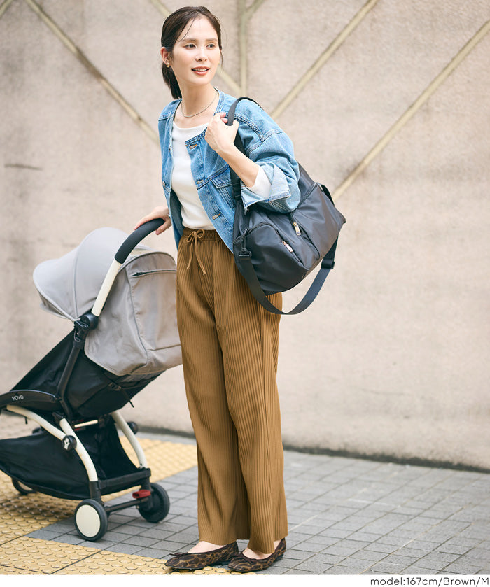 Self-cut georgette ribbed pants with pockets