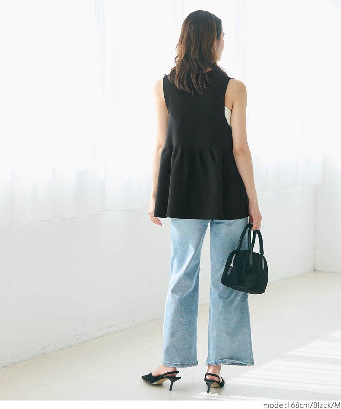 Temperament Pearl Lotus Leaf Hem Sleeveless Knitted Vest