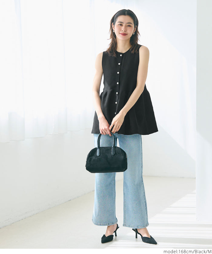 Temperament Pearl Lotus Leaf Hem Sleeveless Knitted Vest