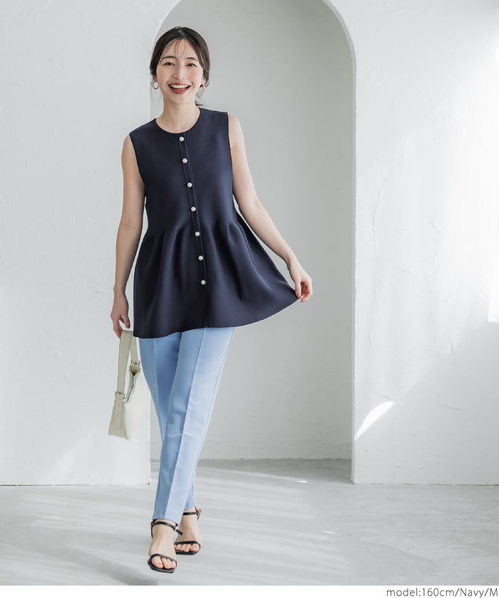 Temperament Pearl Lotus Leaf Hem Sleeveless Knitted Vest