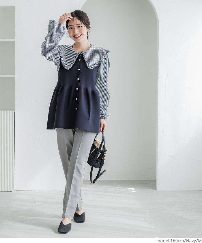 Temperament Pearl Lotus Leaf Hem Sleeveless Knitted Vest