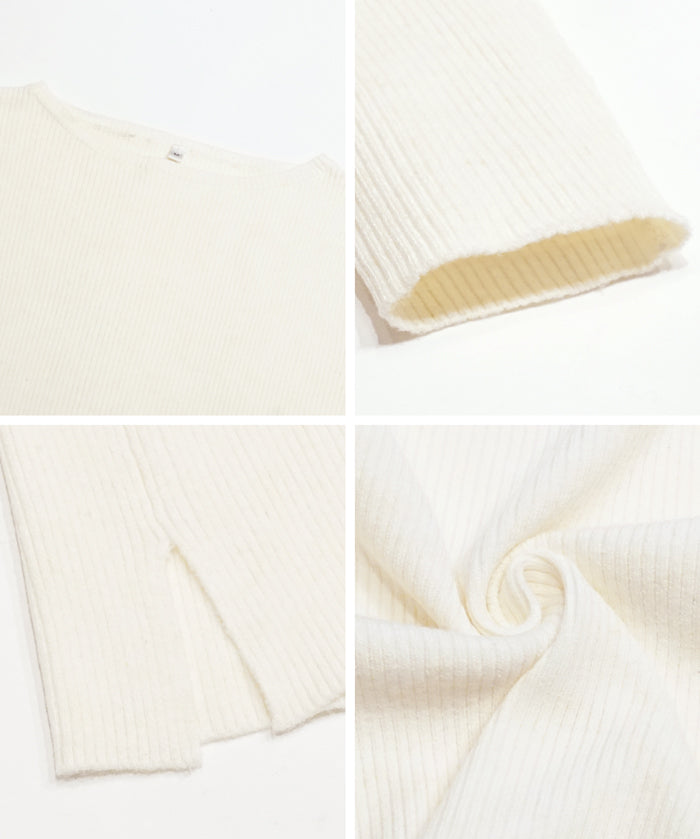 Angora touch boat neck rib knit