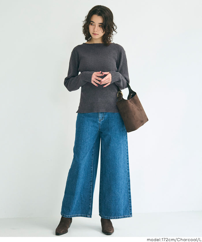 Angora touch boat neck rib knit