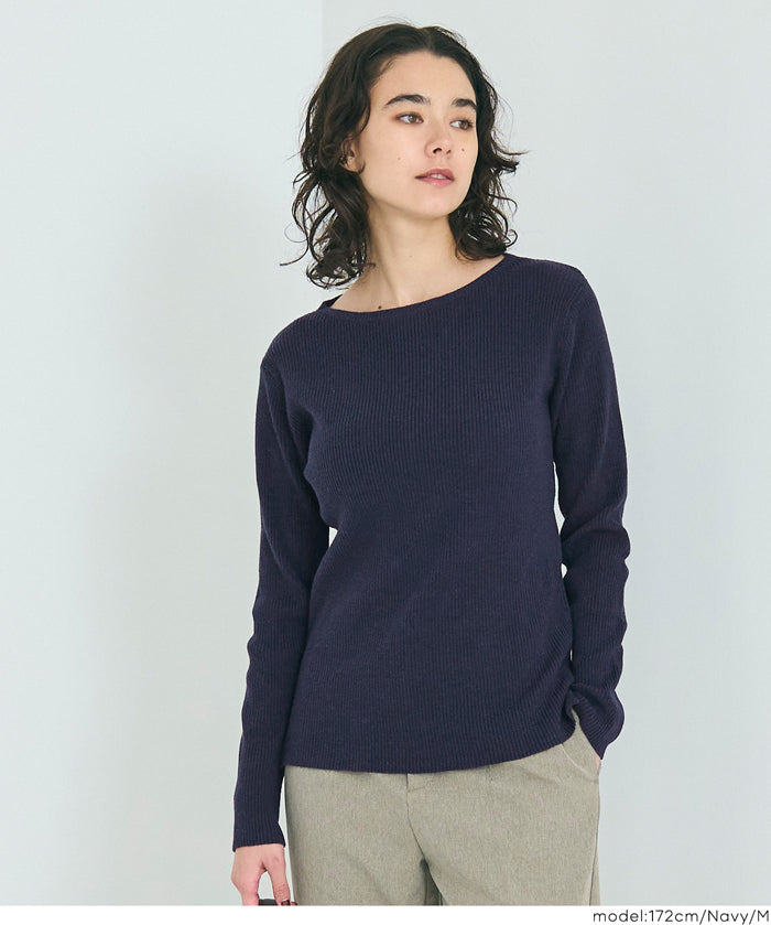 Angora touch boat neck rib knit