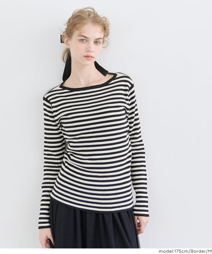 Angora touch boat neck rib knit