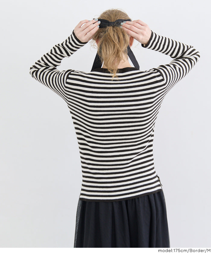 Angora touch boat neck rib knit