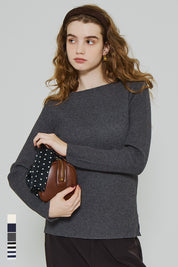 Angora touch boat neck rib knit