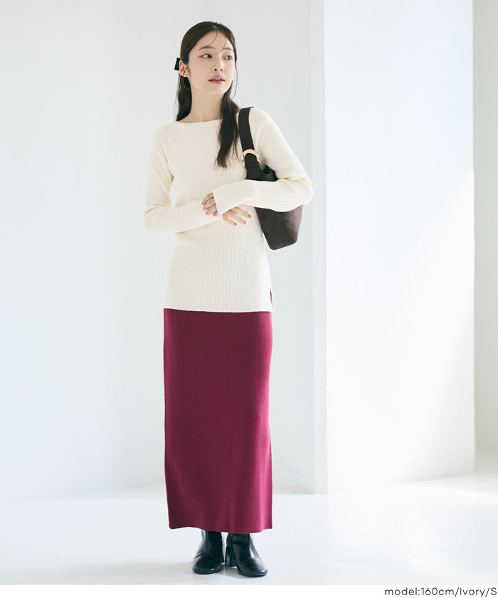 Angora touch boat neck rib knit