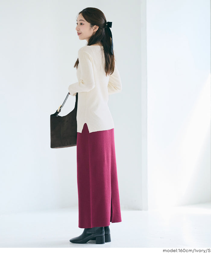 Angora touch boat neck rib knit