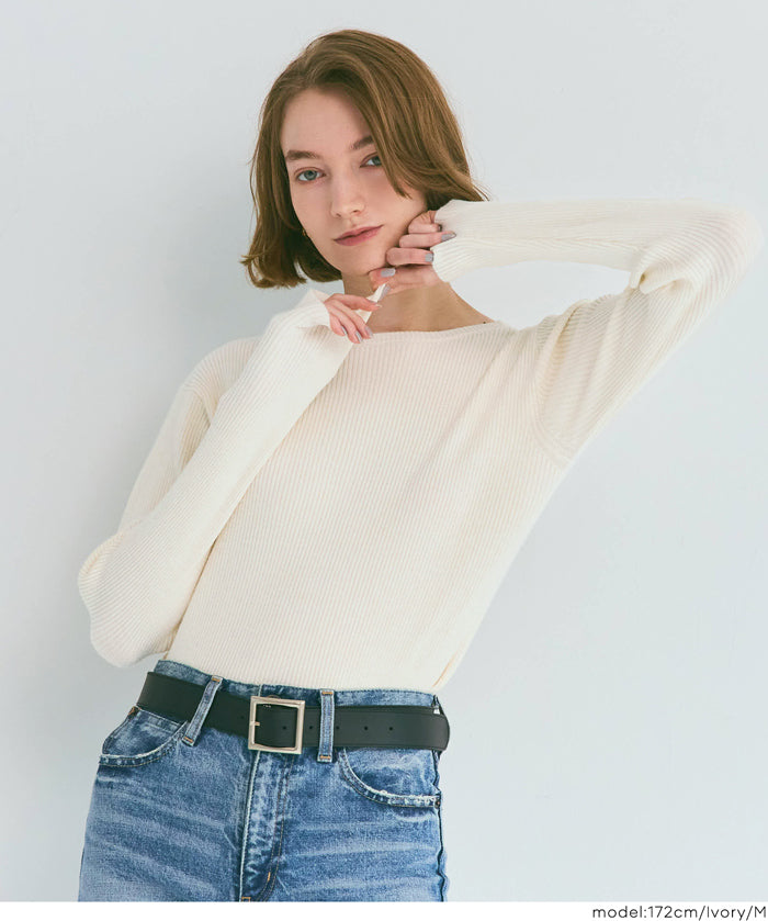 Angora touch boat neck rib knit