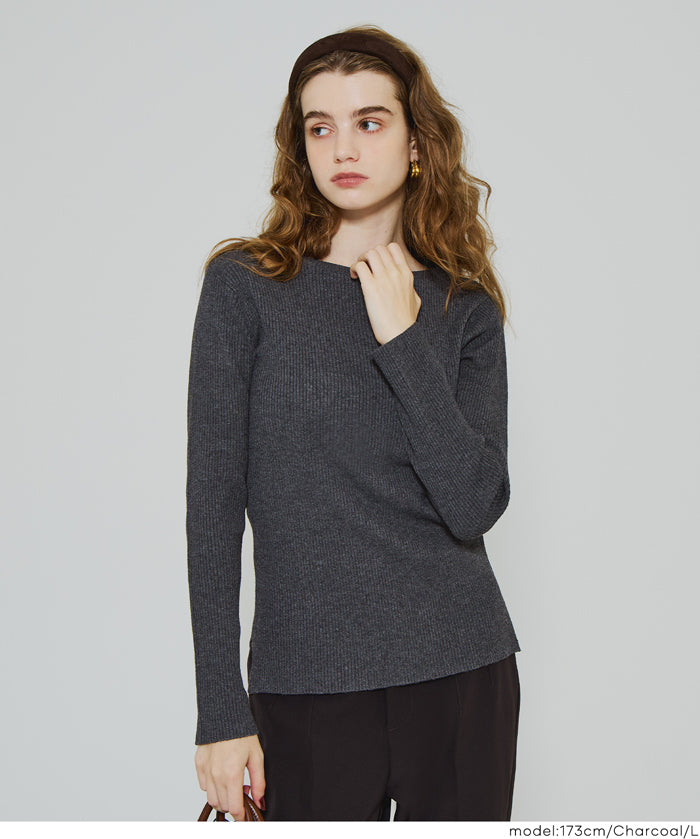 Angora touch boat neck rib knit