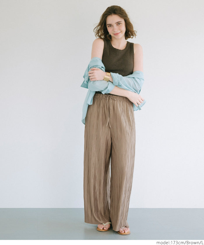 "Selected" Japanese wide-leg casual pants with fine shimmering water ripples