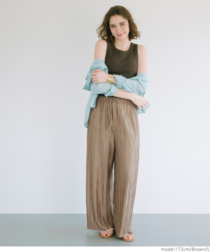 "Selected" Japanese wide-leg casual pants with fine shimmering water ripples