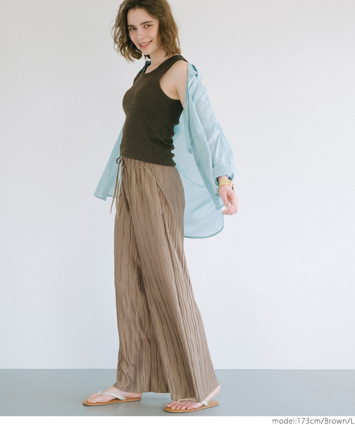 "Selected" Japanese wide-leg casual pants with fine shimmering water ripples