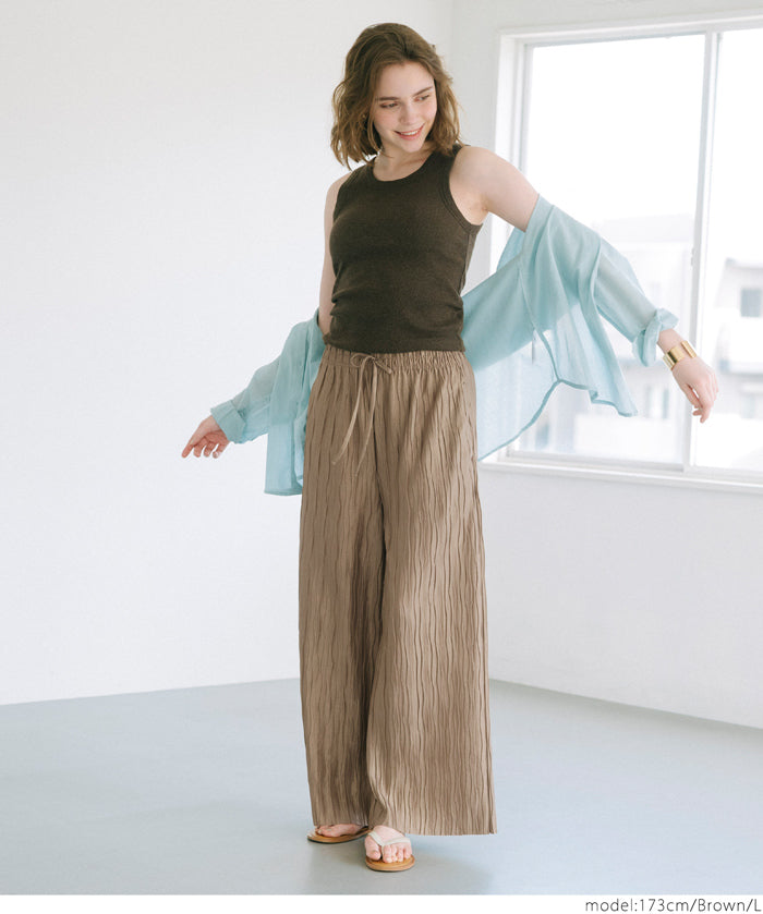 "Selected" Japanese wide-leg casual pants with fine shimmering water ripples