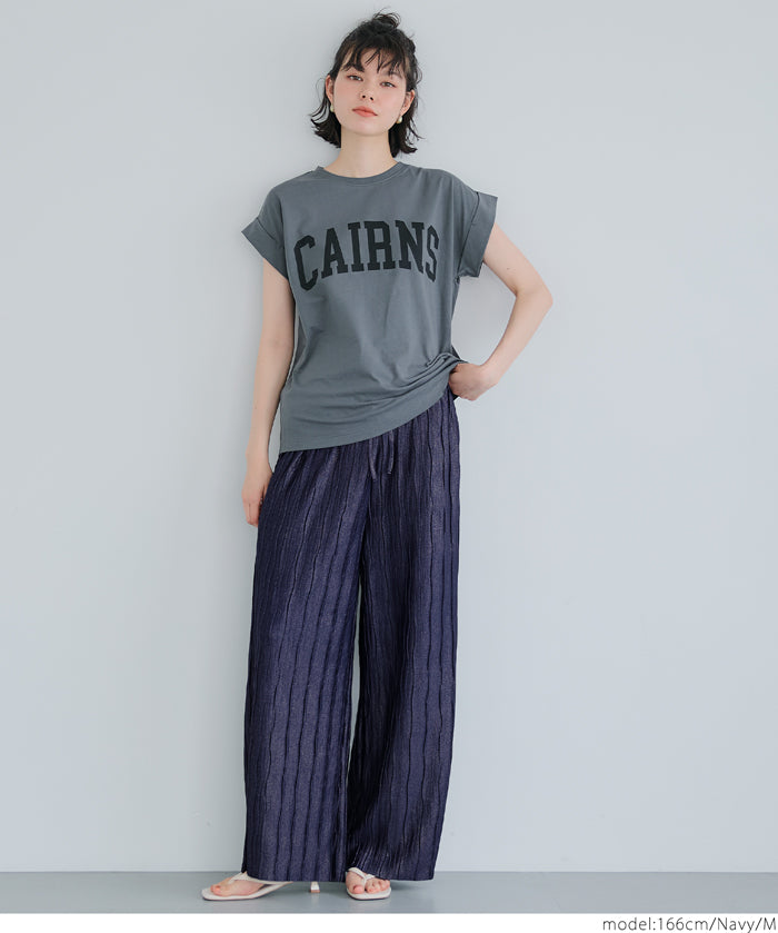 "Selected" Japanese wide-leg casual pants with fine shimmering water ripples