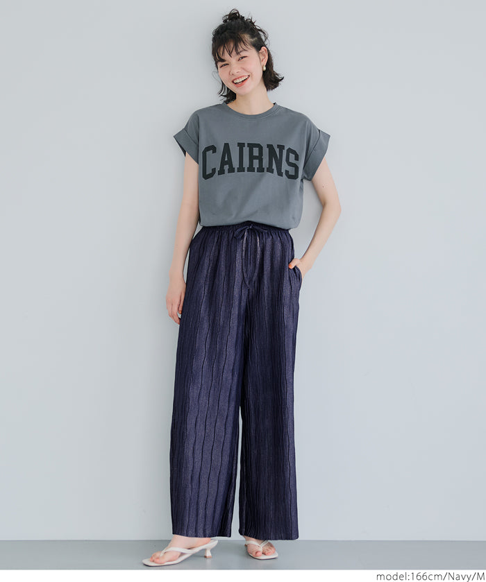 "Selected" Japanese wide-leg casual pants with fine shimmering water ripples